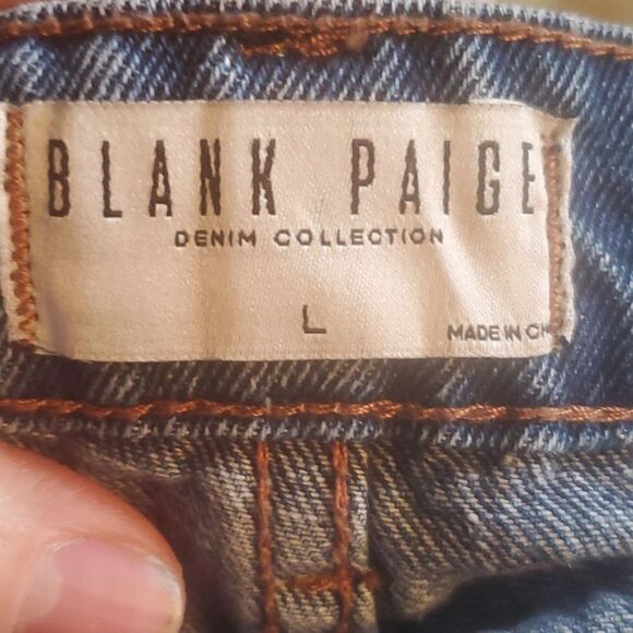 Blank Paige Women Blue Denim Mini Skirt Button Front Jean Frayed Edge Size L - Picture 5 of 8